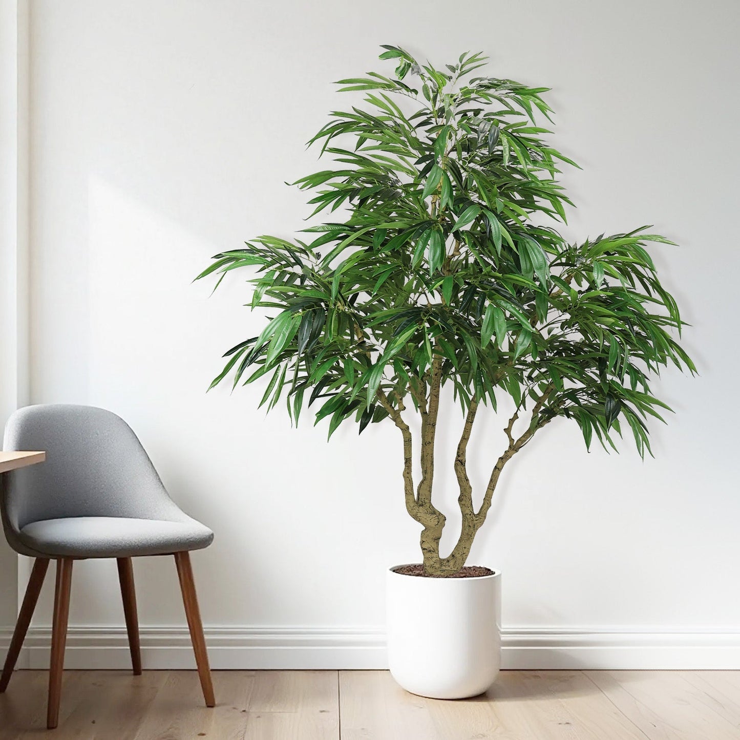 7ft artificial willow tree indoor plant with multiple trunks in a white pot on Tampa Home & Garden Store