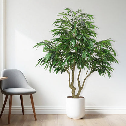 7ft artificial willow tree indoor plant with multiple trunks in a white pot on Tampa Home & Garden Store