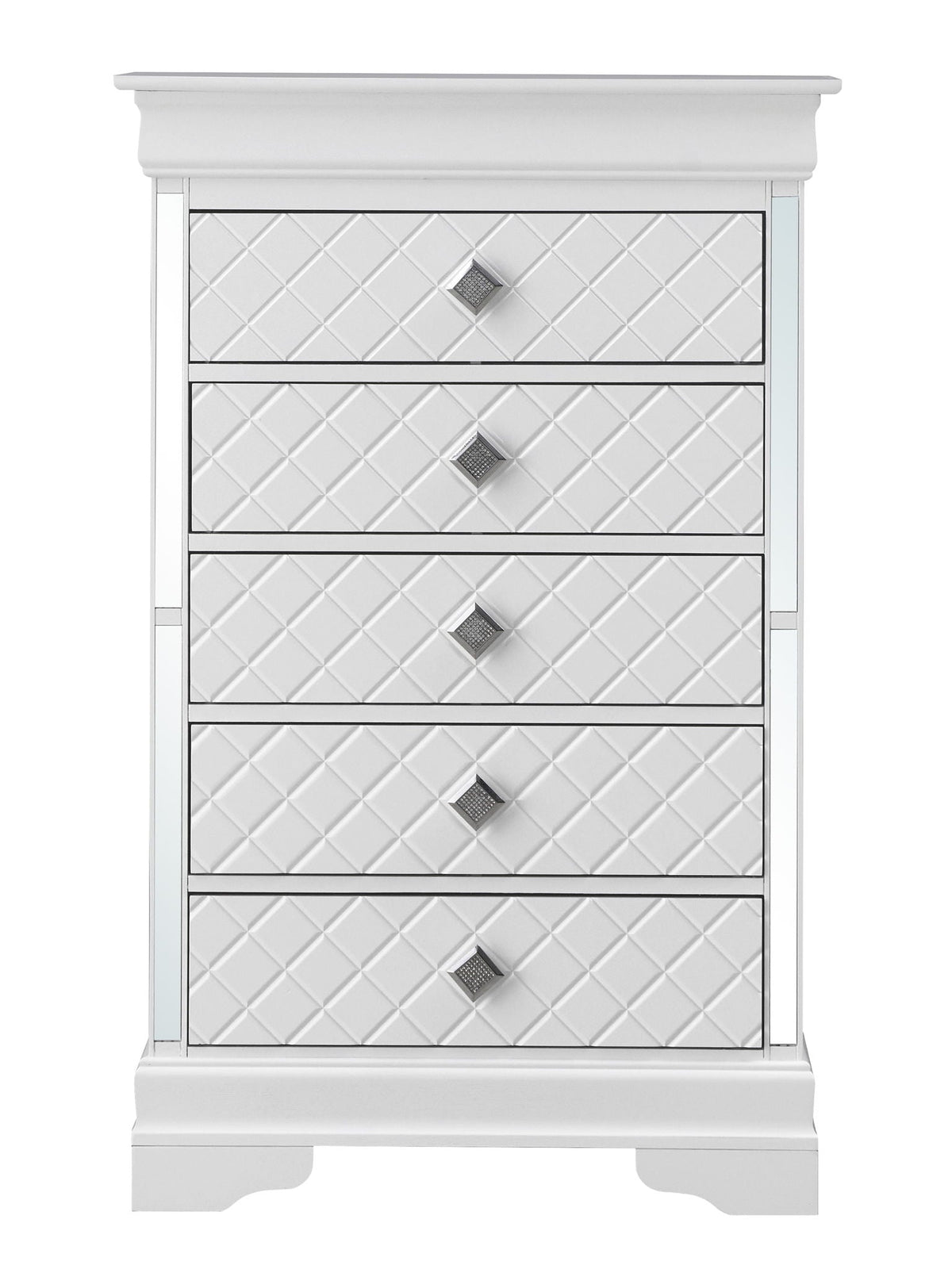Silver champagne accent chest by HouseOfZazla with diamond pattern and square crystal knobs on Tampa Home & Garden Store