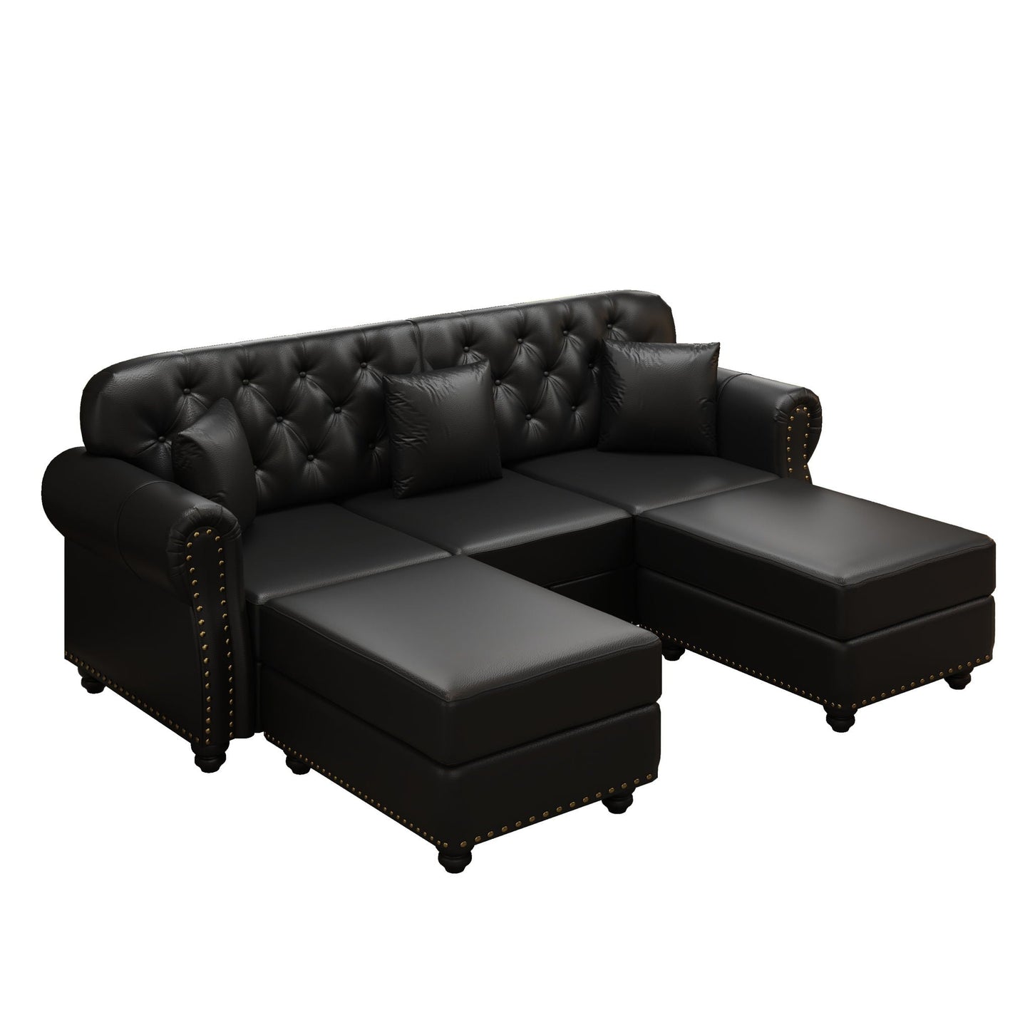 Upholstered Sofa with Nailhead and Ottoman