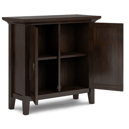 Redmond low storage cabinet brunette brown with center open shelf and side doors HouseOfZazla on Tampa Home & Garden Store