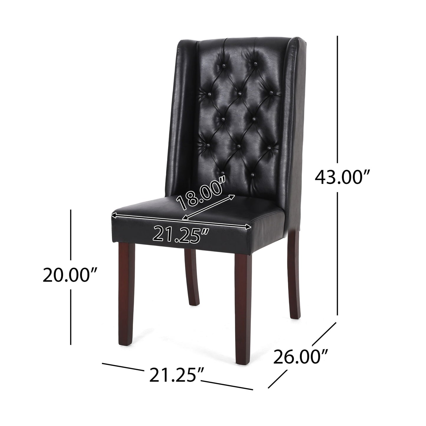 Sophisticated tufted high-back dining chair in black faux leather by HouseOfZazla on Tampa Home & Garden Store