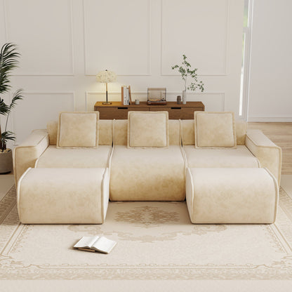 Streamlined Design Modular 3 Seat U Shape Sectional Sofa in beige plush fabric, modular units on Tampa Home & Garden Store