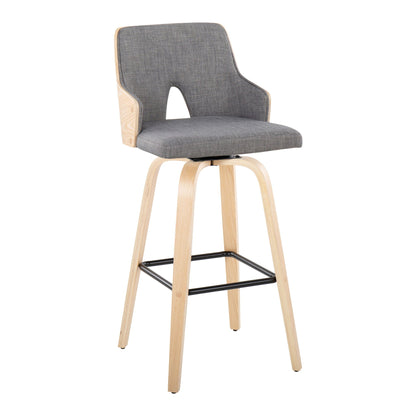 Stella Contemporary fixed-height barstool with dark gray fabric and natural wood legs on Tampa Home & Garden Store