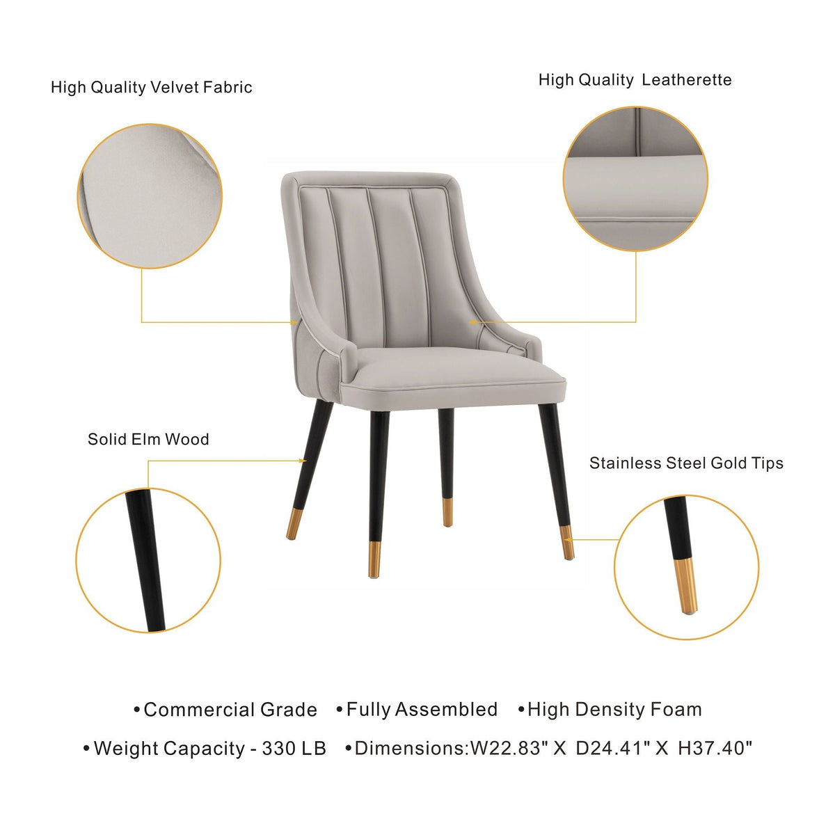 Eda Dining Chair Stitched Upholstery light gray velvet HouseOfZazla arm chair black legs on Tampa Home & Garden Store