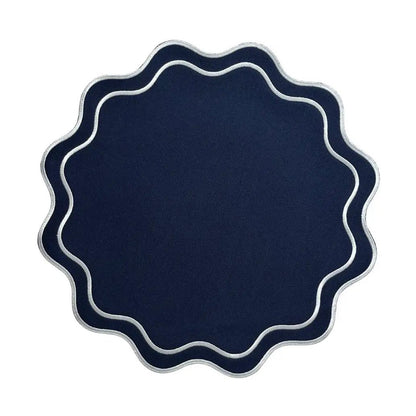 Pair of solid navy wave placemats with silver trim by Talah Home on Tampa Home & Garden Store