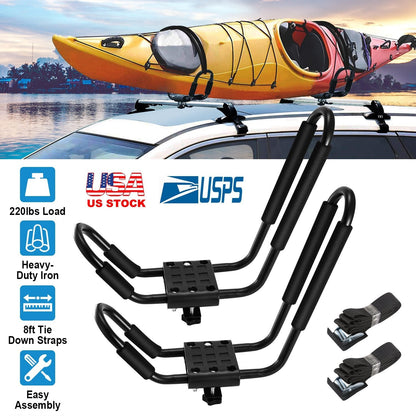GemGear universal J-bar kayak carrier (2 J-bars), heavy-duty iron, 220lb load, includes 8ft tie-down straps on Tampa Home & Garden Store