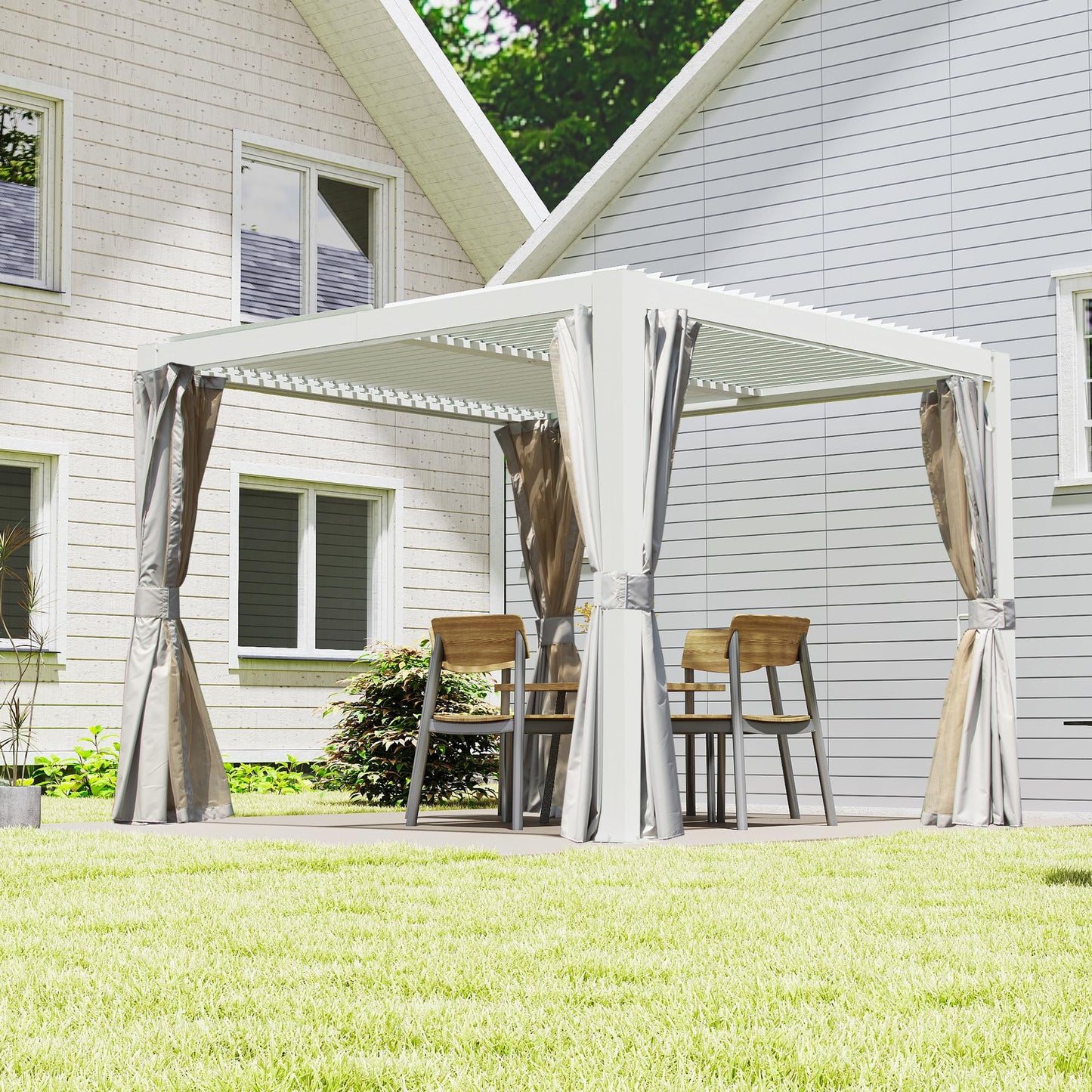 10x10 ft outdoor louvered pergola with adjustable louvers white HouseOfZazla on Tampa Home & Garden Store
