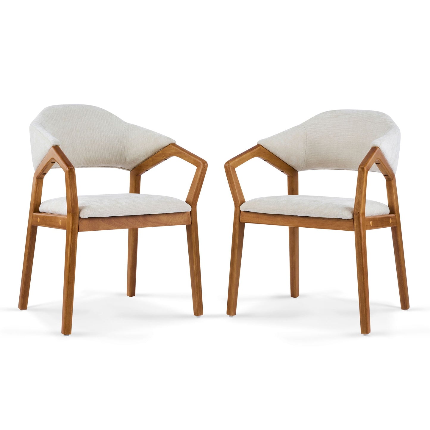 Indoor Upholstered Dining Armchair set of 2 in beige fabric with teak wood legs by HouseOfZazla on Tampa Home & Garden Store