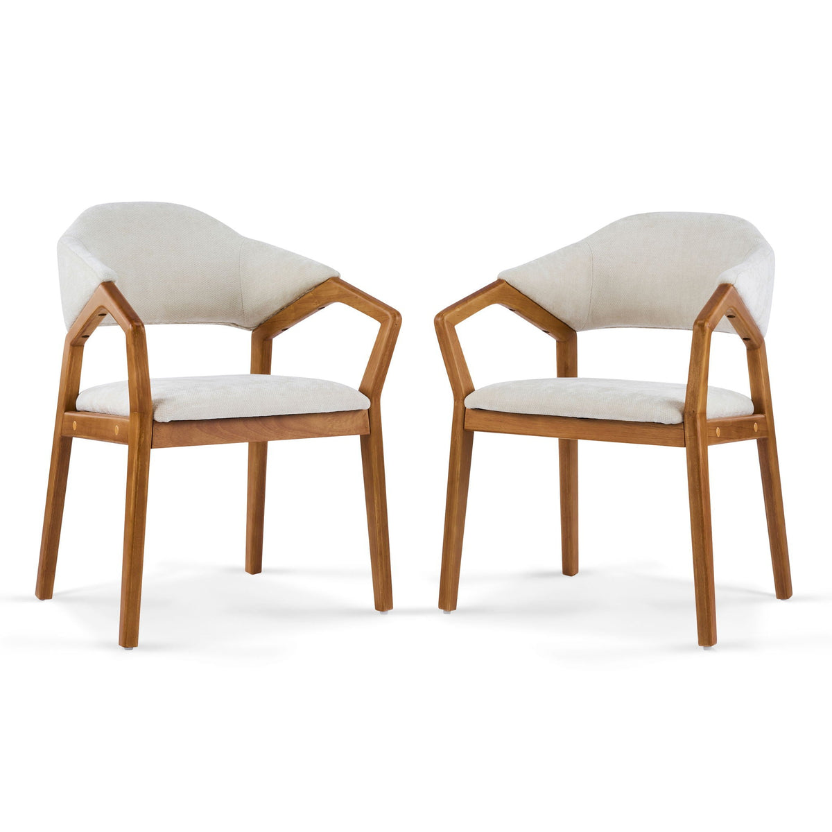 Indoor Upholstered Dining Armchair set of 2 in beige fabric with teak wood legs by HouseOfZazla on Tampa Home & Garden Store