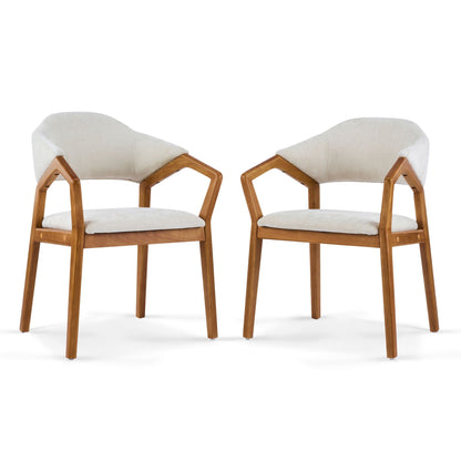 Indoor Upholstered Dining Armchair set of 2 in beige fabric with teak wood legs by HouseOfZazla on Tampa Home & Garden Store
