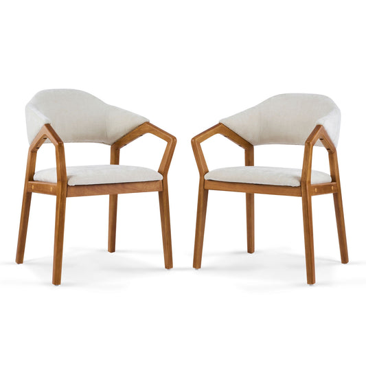 Indoor Upholstered Dining Armchair set of 2 in beige fabric with teak wood legs by HouseOfZazla on Tampa Home & Garden Store