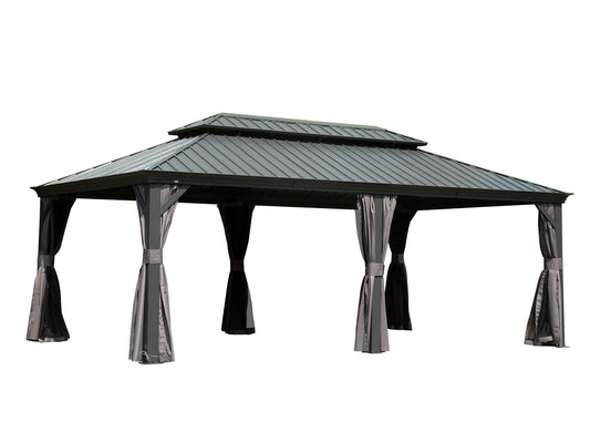 14' x 20' hardtop gazebo canopy by HouseOfZazla with gray metal roof and draped curtains on Tampa Home & Garden Store