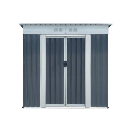 Outdoor Storage Shed 6FTx4FT Pent Roof dark blue siding gray trim vented panel double doors on Tampa Home & Garden Store