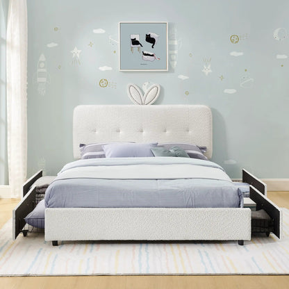 Upholstered Bed with Rabbit Ear Headboard and LED