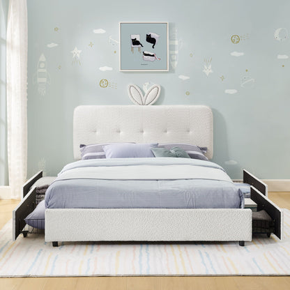 Upholstered Bed with Rabbit Ear and Led Drawers