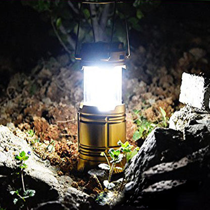 Solar camping lantern with telescopic design, gold metal body, bright LED light, My Store on Tampa Home & Garden Store