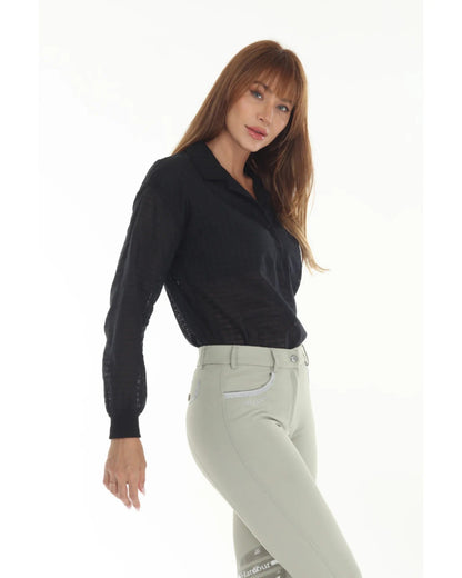 SUNDAE Blackberry blouse by BellEq Equestrian Apparel, black collared shirt on Tampa Home & Garden Store