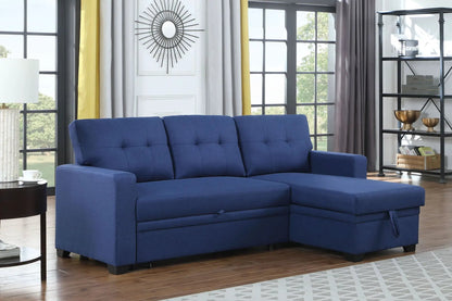 Upholstered pull-out sleeper sectional sofa with chaise in blue fabric on Tampa Home & Garden Store
