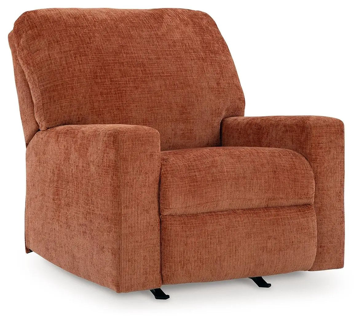 Aviemore Rocker Recliner in burnt orange chenille with plush back and wide arms on Tampa Home & Garden Store