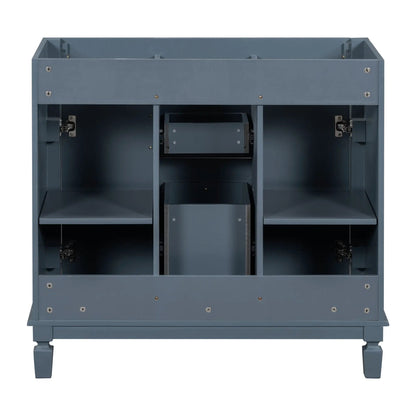 Bathroom vanity base in bluegray metal with 2 doors and 2 drawers by Unique Piece Furniture on Tampa Home & Garden Store