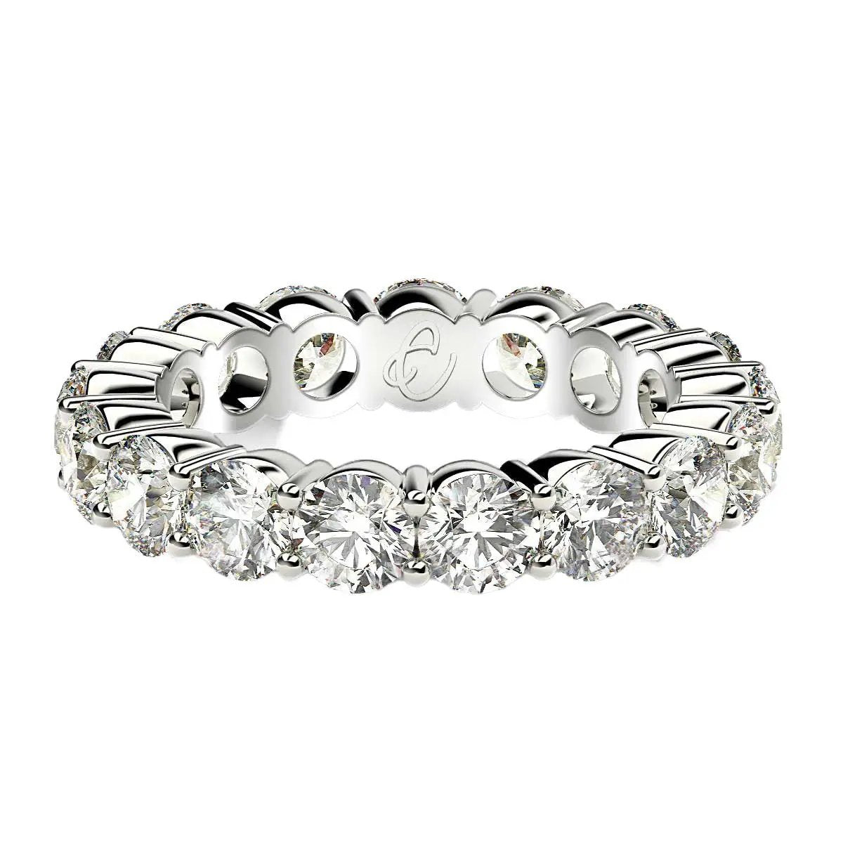 Round cut lab-grown diamond eternity ring in 14k white gold, 3 cttw FG/VS2 on Tampa Home & Garden Store