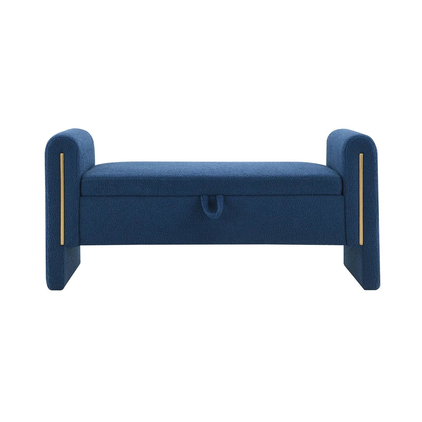 Modern Teddy upholstered large bed end bench with arms and storage in blue teddy fabric by Unique Piece Furniture on Tampa Home & Garden Store