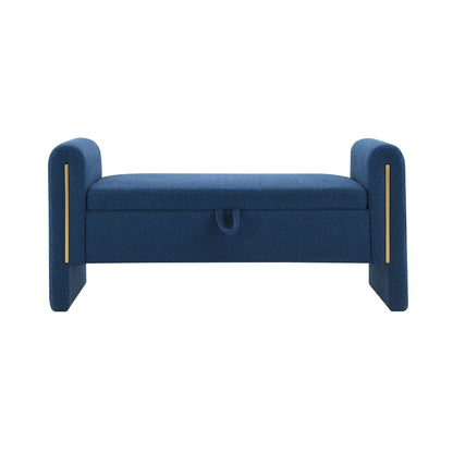Modern Teddy upholstered large bed end bench with arms and storage in blue teddy fabric by Unique Piece Furniture on Tampa Home & Garden Store