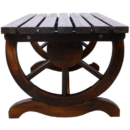Outdoor Rustic Wooden Bench with Wagon Wheel Legs dark stain by HouseOfZazla on Tampa Home & Garden Store