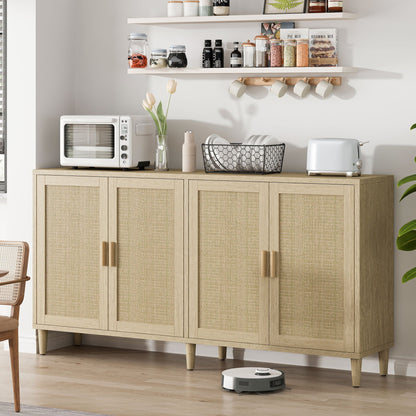 Buffet cabinet with adjustable shelves in light oak finish, woven cane doors, HouseOfZazla on Tampa Home & Garden Store