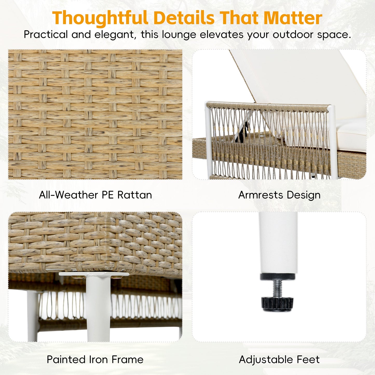 Durable PE Rattan Chaise and Outdoor Patio Set