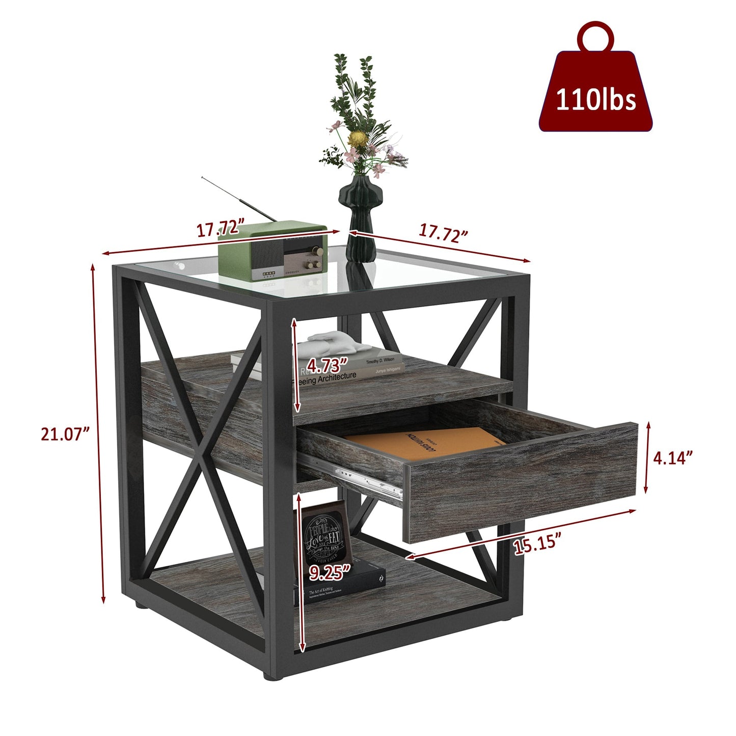 Set of 2 modern end tables with drawers in black metal frame, glass top HouseOfZazla on Tampa Home & Garden Store