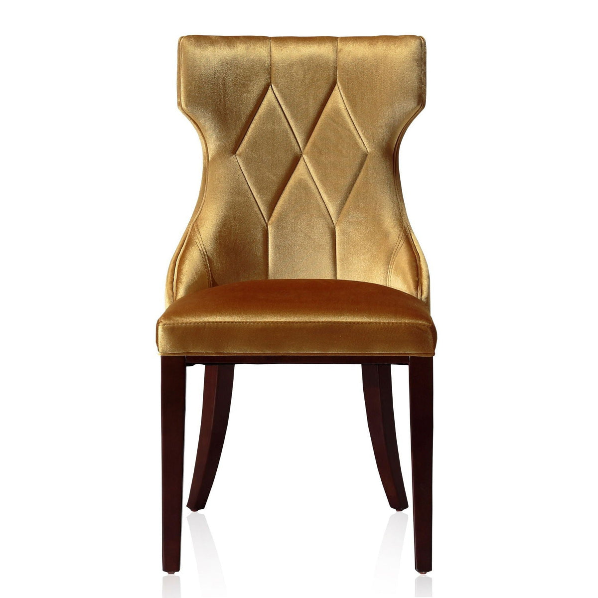 Reine dining chair set of 2 with solid wood frame in gold velvet, diamond-tufted back on Tampa Home & Garden Store