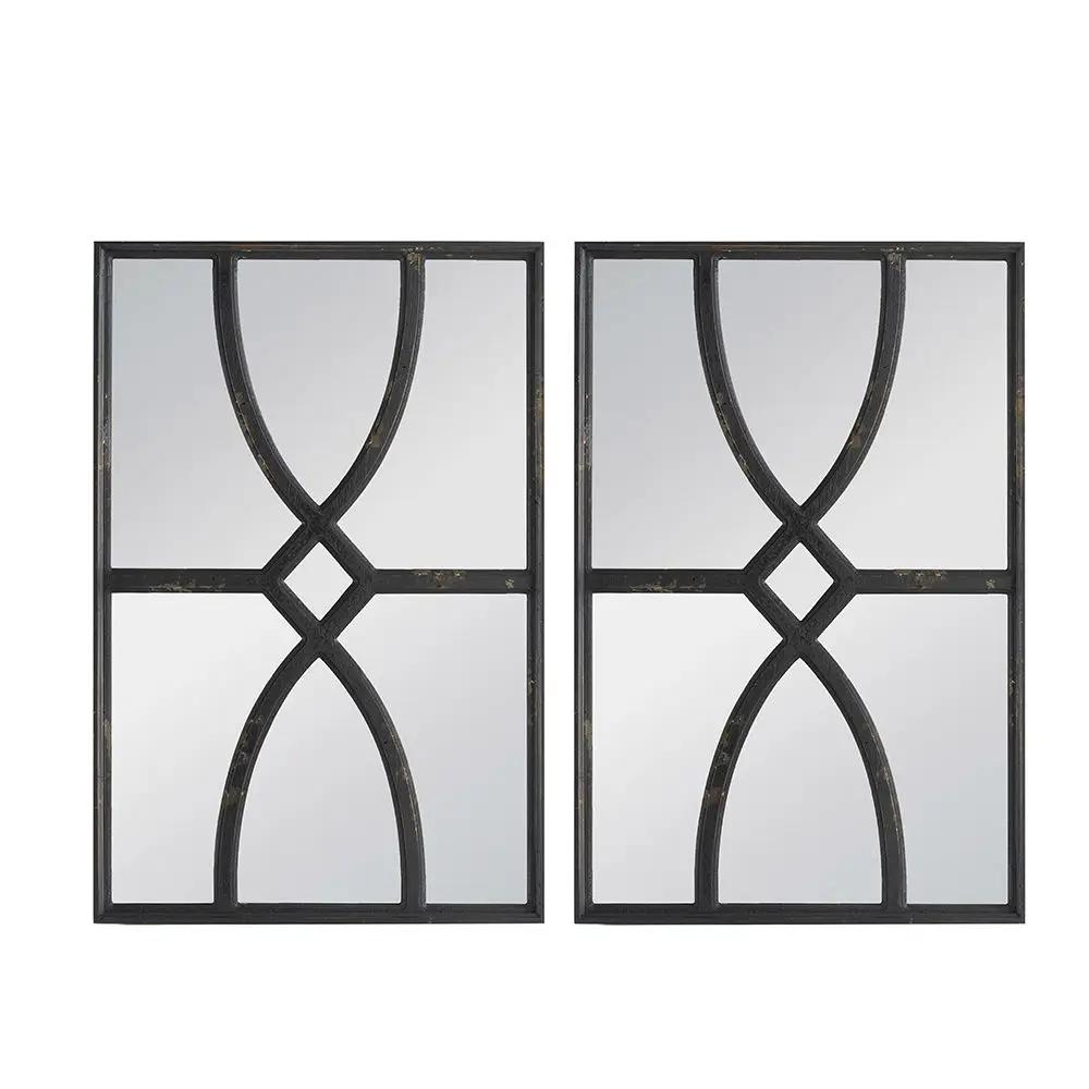 Rectangular wooden wall mirrors set of 2 with antique black frame and curved divider design on Tampa Home & Garden Store