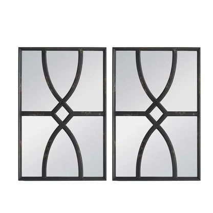 Rectangular wooden wall mirrors set of 2 with antique black frame and curved divider design on Tampa Home & Garden Store