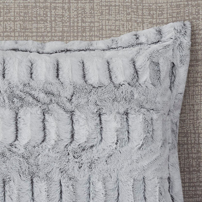 King/Cal King Back Print Long Fur Comforter Mini Set gray plush faux fur with tufted panels on Tampa Home & Garden Store