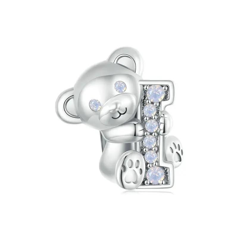 Silver bear charm hugging a crystal letter bead, S925 sterling silver by FLIPSTYLEZLLC on Tampa Home & Garden Store