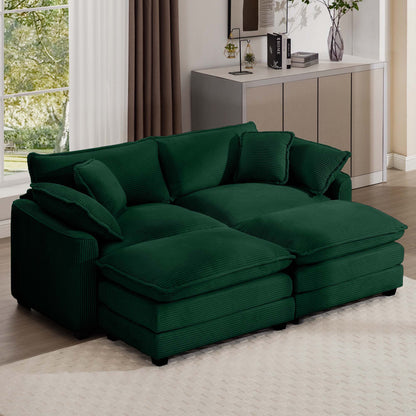 Modern oversized modular cushion sofa with ottoman in emerald green fabric, 2-piece set on Tampa Home & Garden Store