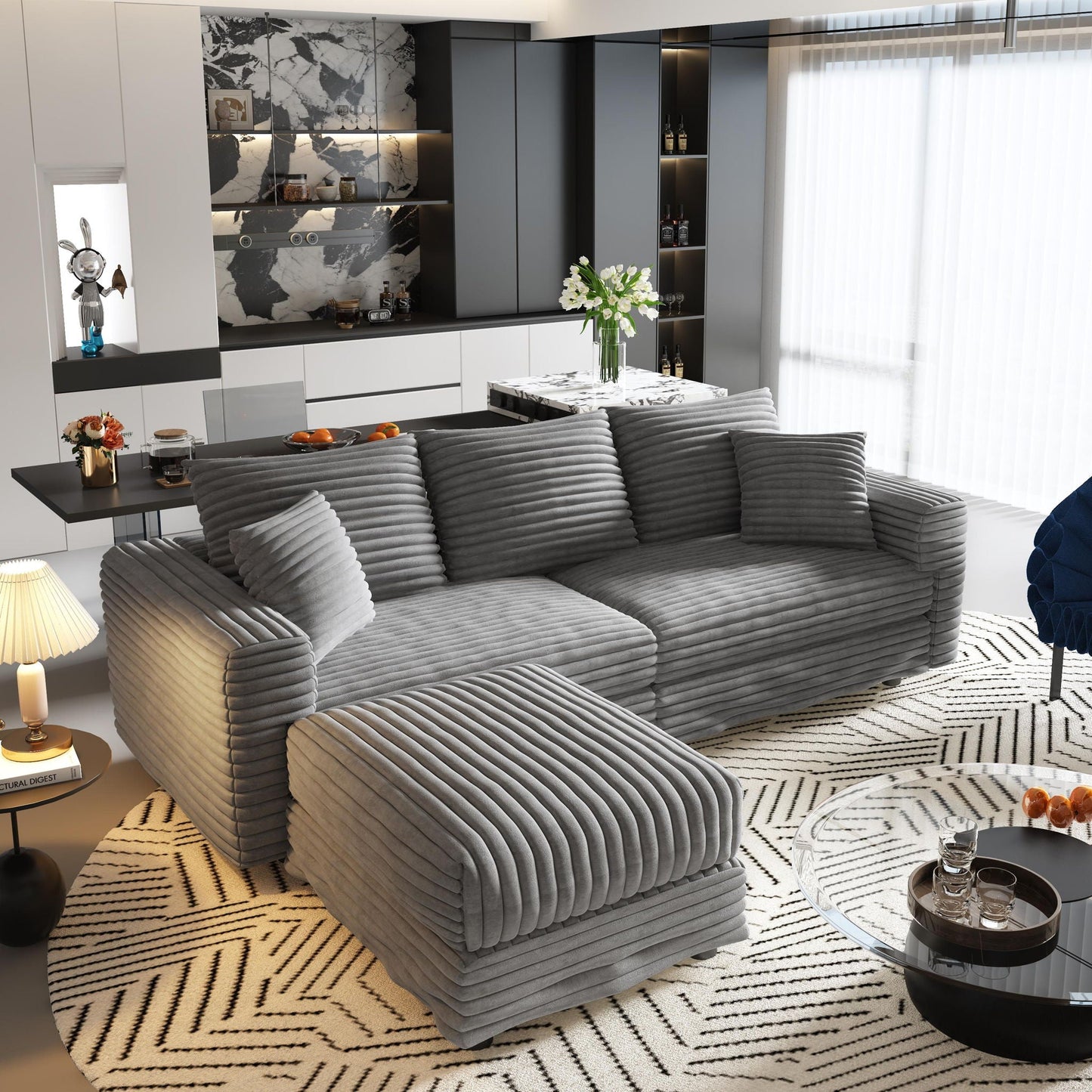 Deep Seat Sofa Bed With Ottoman and Soft Pillows
