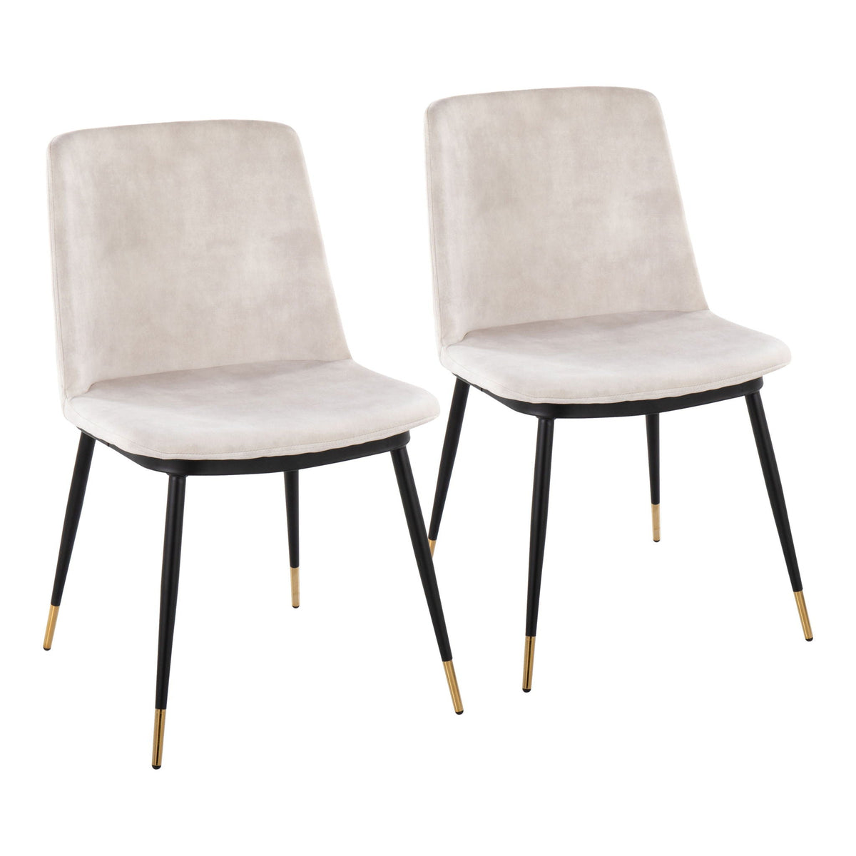 Contemporary chair set of 2 with beige velvet upholstery and black legs with gold tips on Tampa Home & Garden Store