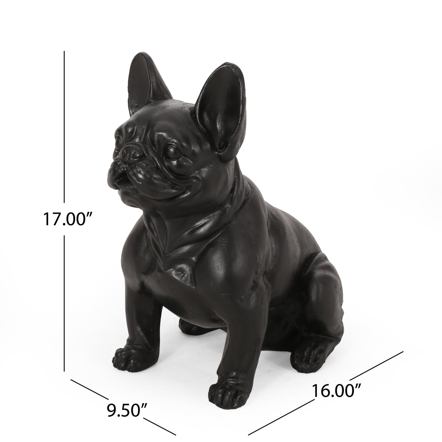Outdoor French Bulldog garden statue in glossy black on Tampa Home & Garden Store