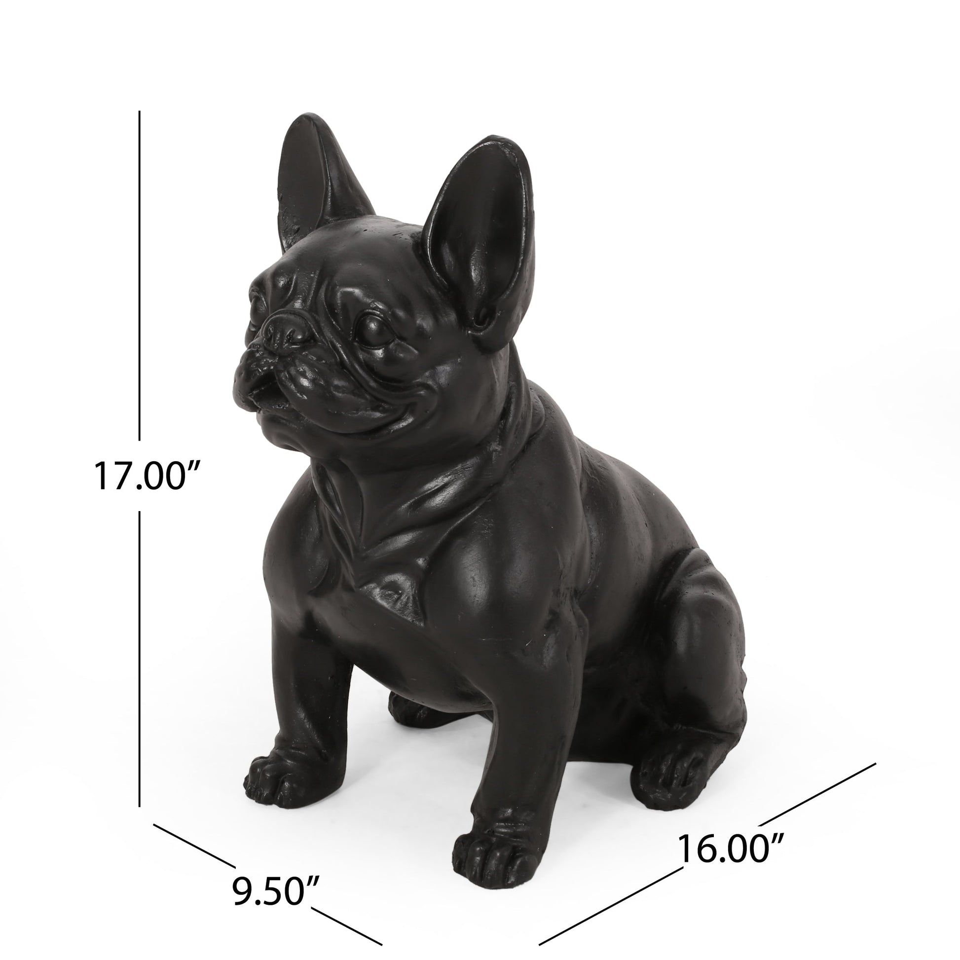 Outdoor French Bulldog garden statue in glossy black on Tampa Home & Garden Store