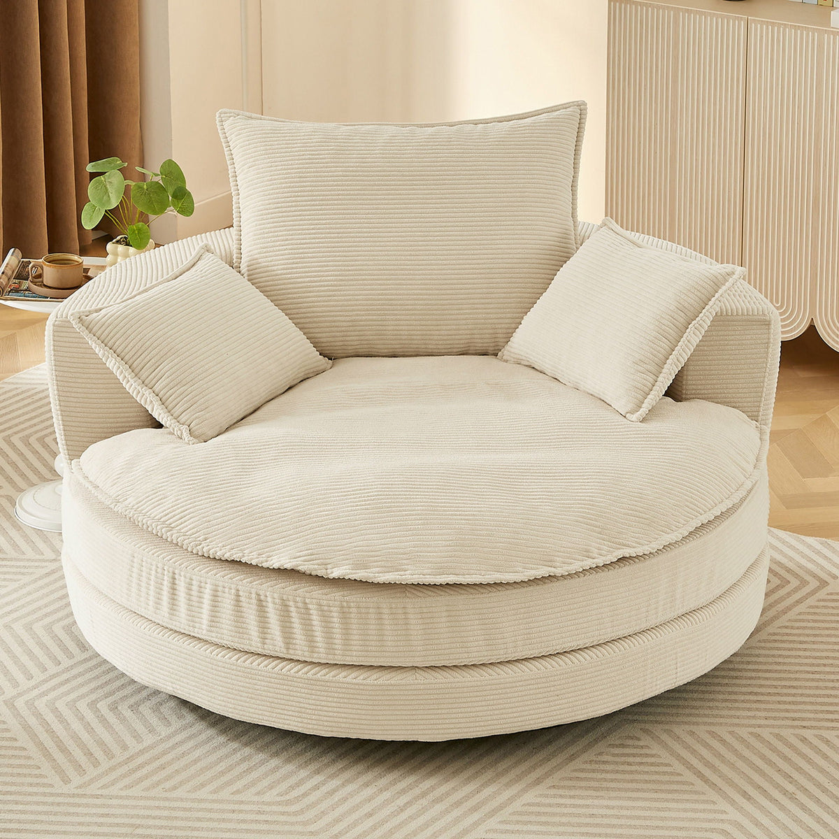 Swivel Barrel Chair with cushions in beige ribbed fabric by HouseOfZazla, Swing Chairs on Tampa Home & Garden Store