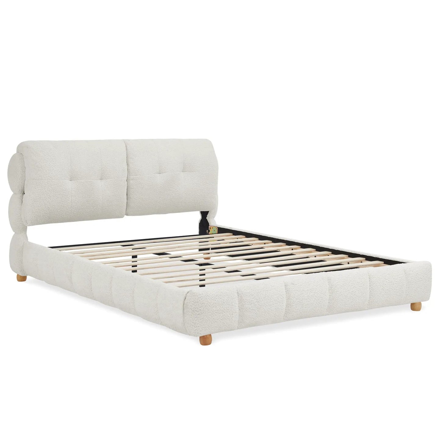 Platform bed with cream upholstered frame and headboard, slatted base by Unique Piece Furniture on Tampa Home & Garden Store