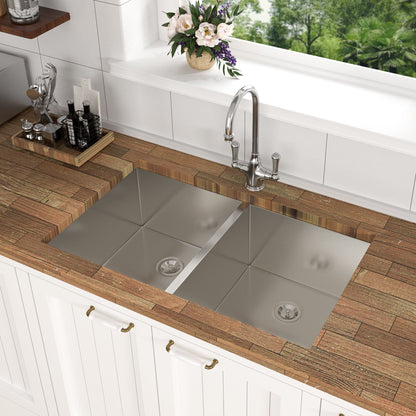 Undermount Double Bowl Sink and Brushed Nickel