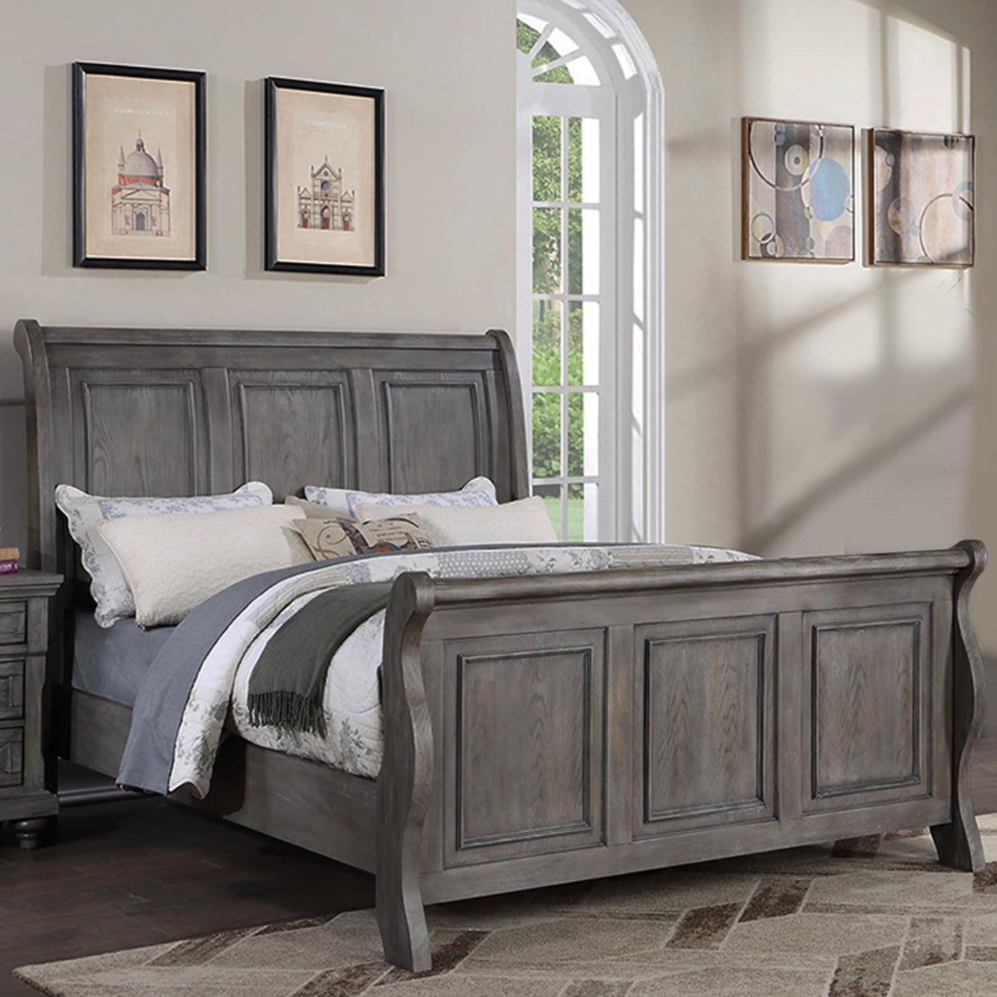 3 Piece Bedroom Set bed with 2 Nightstands in weathered gray wood HouseOfZazla on Tampa Home & Garden Store