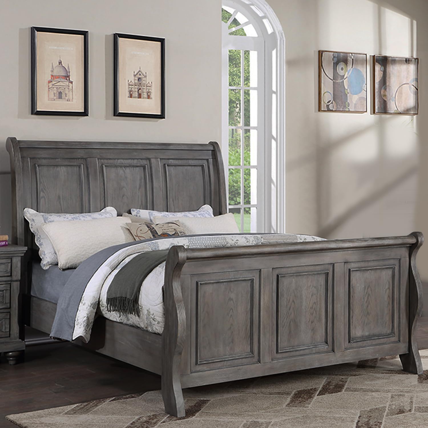 3 Piece Bedroom Set bed with 2 Nightstands in weathered gray wood HouseOfZazla on Tampa Home & Garden Store