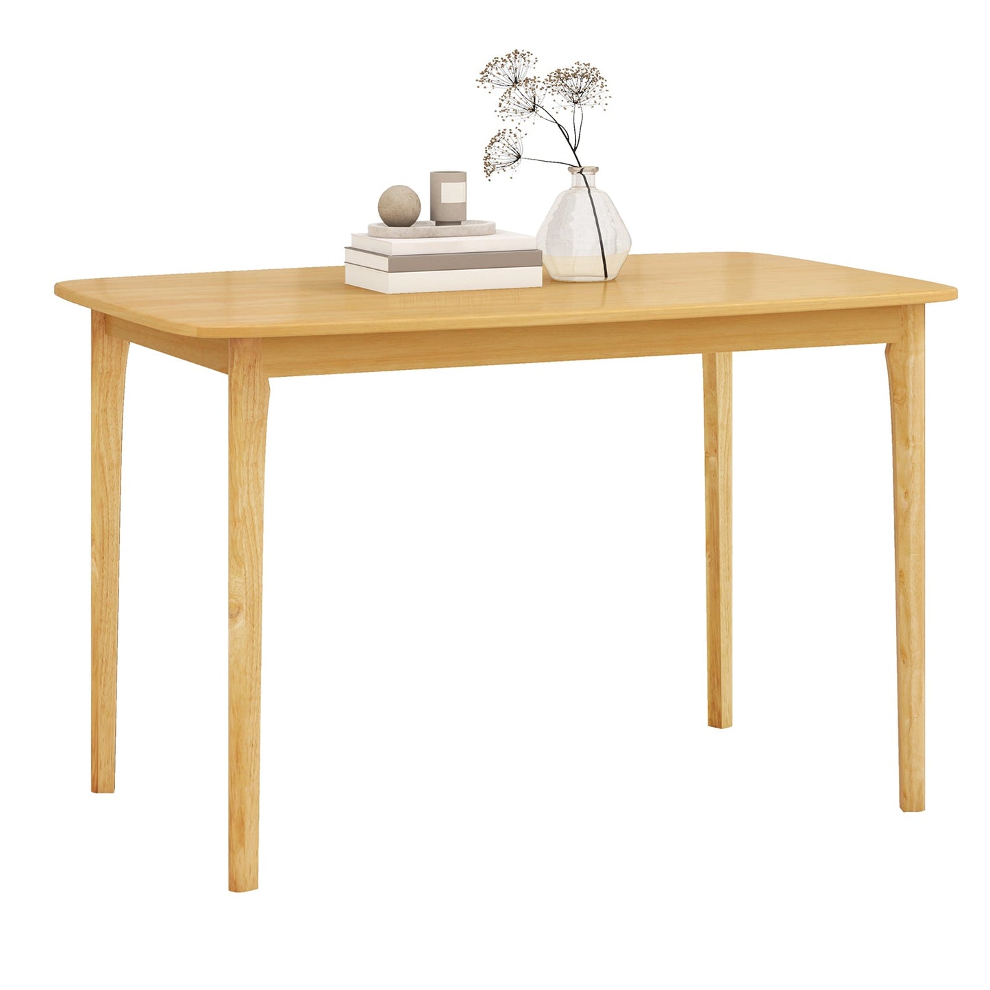 Mesa de comedor de madera maciza de 48 pulgadas con patas de soporte de madera de caucho para cocina/comedor - Natural