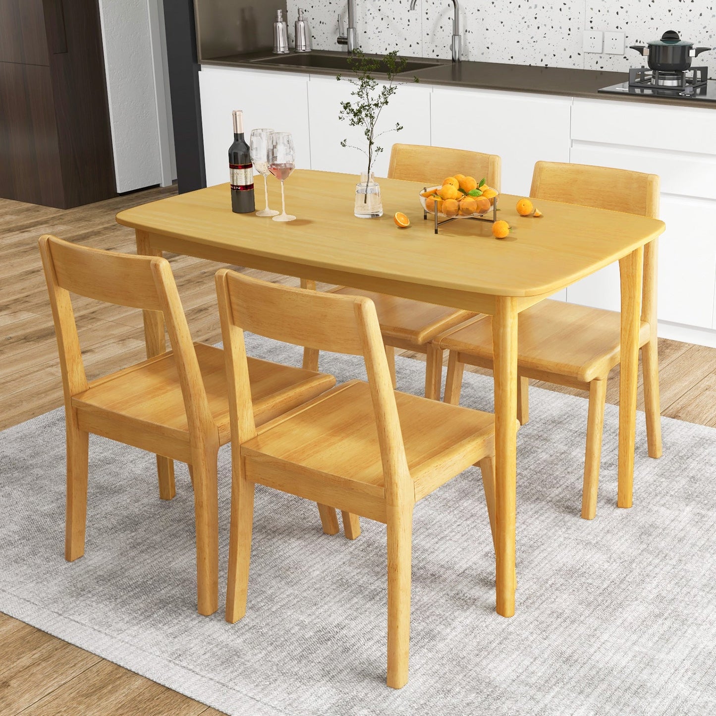 Mesa de comedor de madera maciza de 48 pulgadas con patas de soporte de madera de caucho para cocina/comedor - Natural