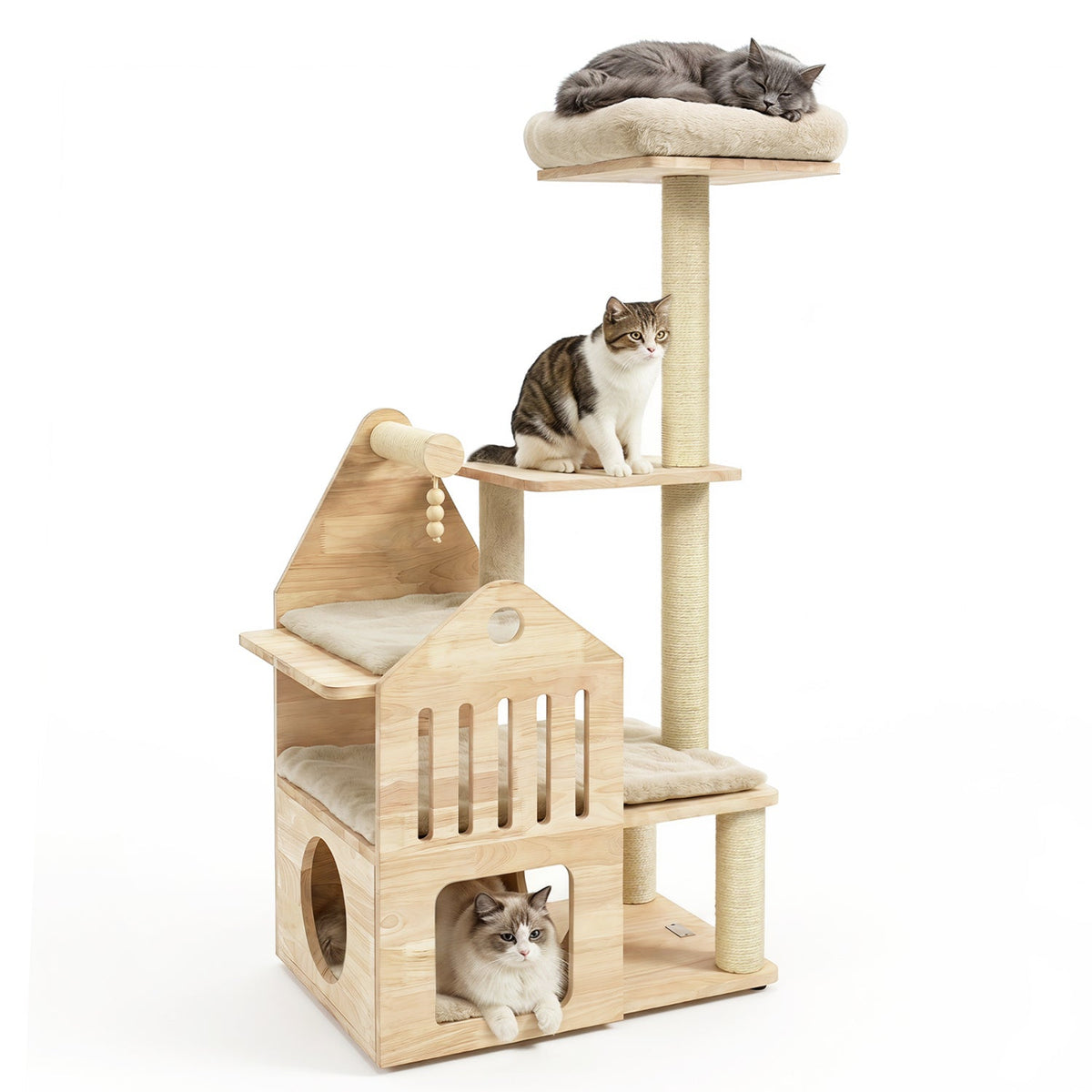 Multi-Level Solid Wood Cat Tree 48.5in with condo & scratchers in natural wood DirectDeals on Tampa Home & Garden Store
